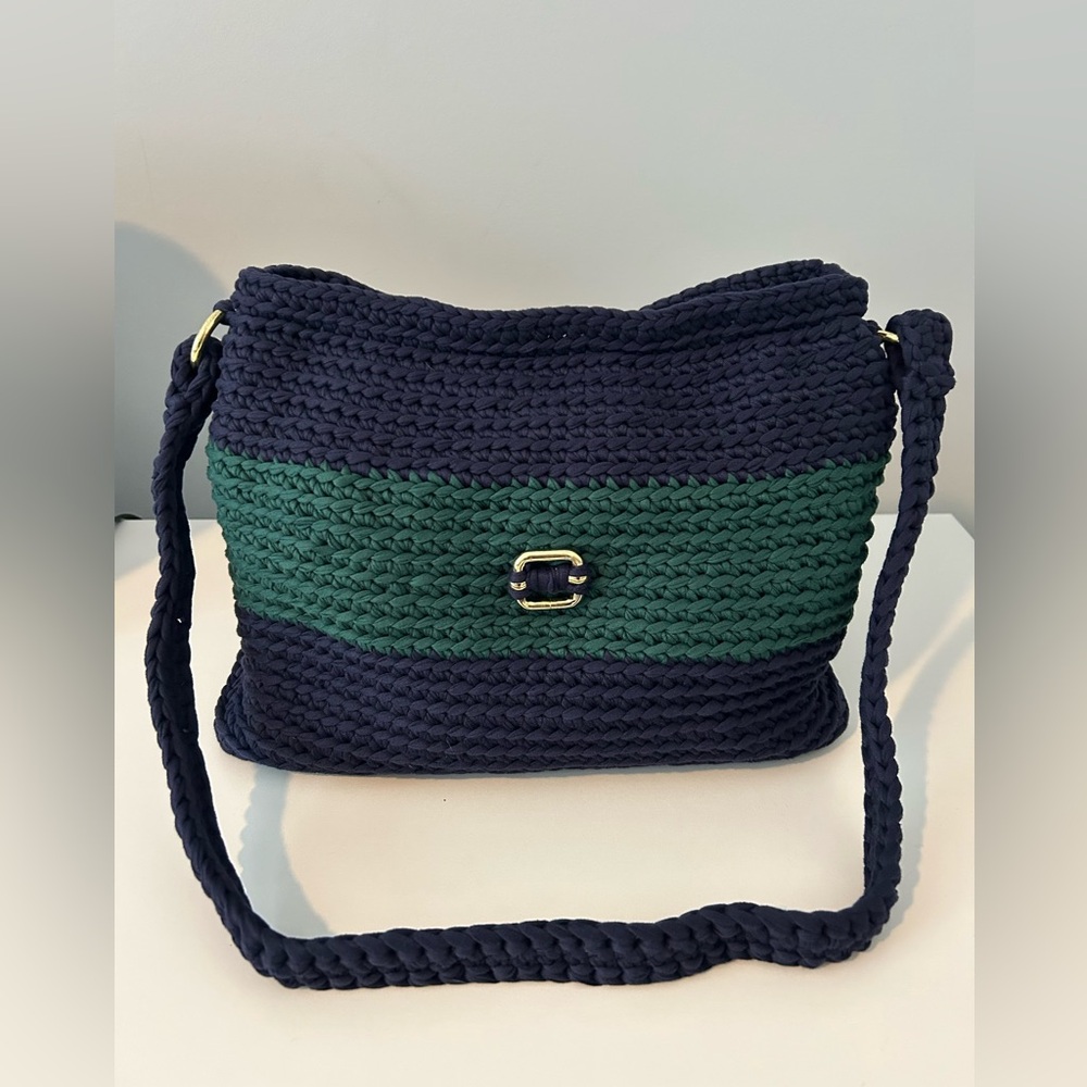 Navy and Teal Crochet Shoulder Bag